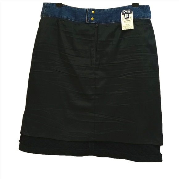 🖤DOLCE & GABBANA D&G KNEE LENGTH BLACK WOOL SKIRT WITH DENIM POCKETS - Picture 7 of 11